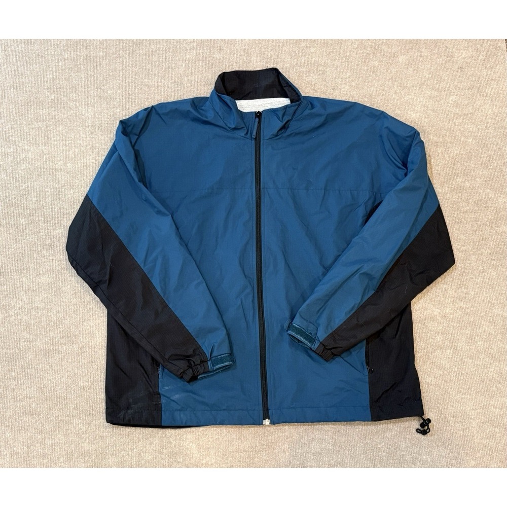 Cabela's Jacket Mens XL Tall Blue Black Nylon Windbreaker Full Zip Lined